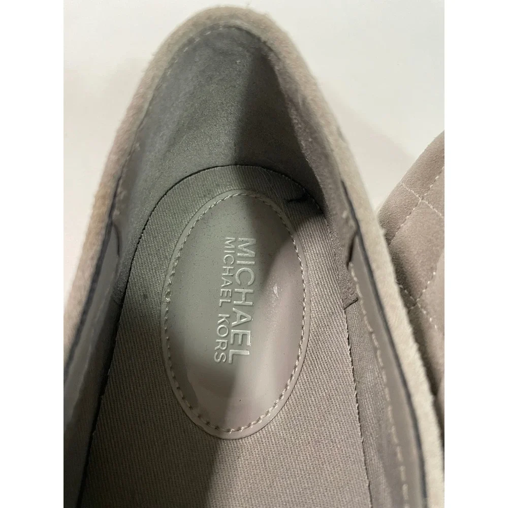 Michael Kors Keaton Suede Slip On Sneakers Womens 10M Grey Quilted Logo Platform